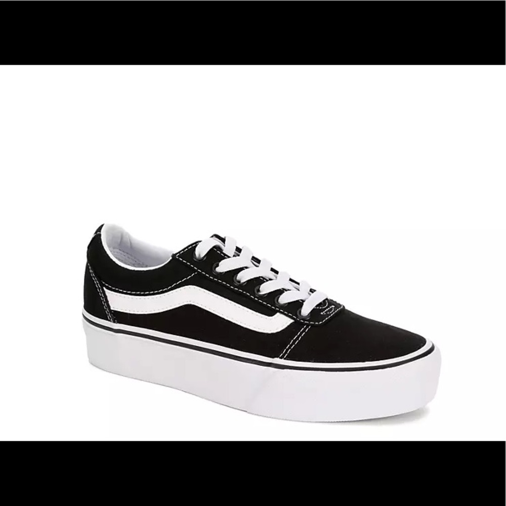 Black and white platform Vans
